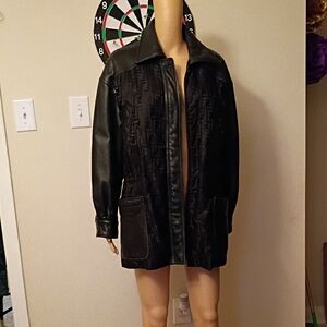 Fendi Black Leather Jacket with Logo Pattern